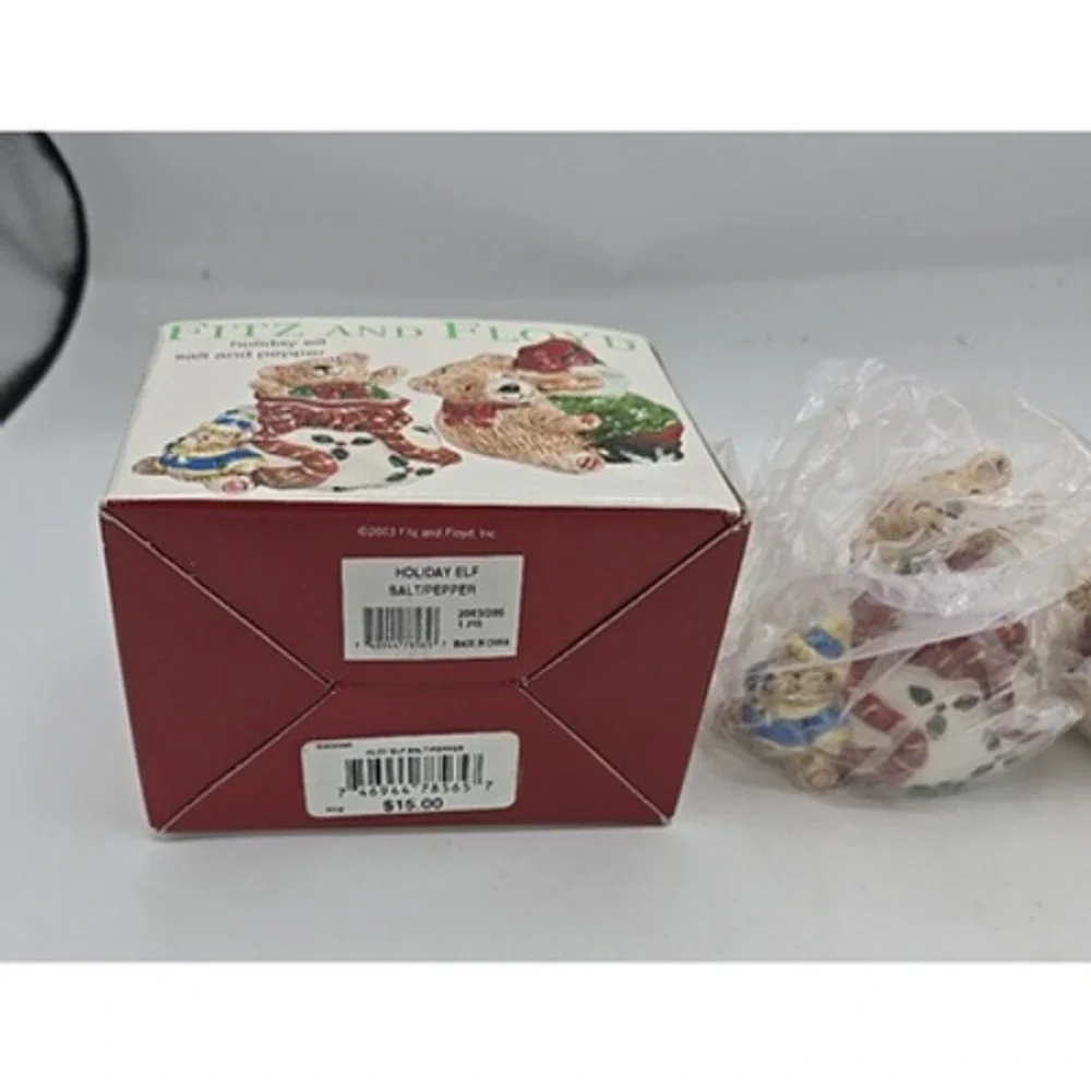 Fitz and Floyd 2003 Holiday Elf Christmas Salt and Pepper Shaker #2063/286